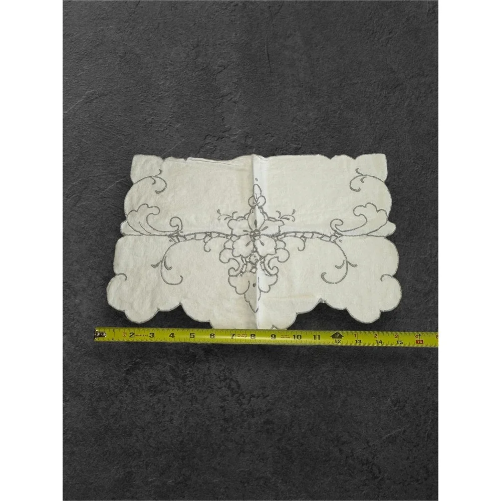 Vintage Linen Napkins Runner Set White Blue Gray Embroidered